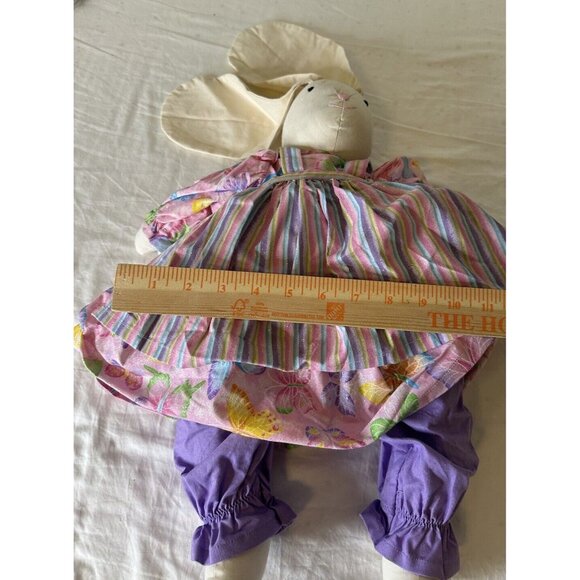 Vtg 80s Folk Art Hand Made Easter Bunny Rabbit Plush Doll Whimsical Dress Apron - Picture 9 of 11